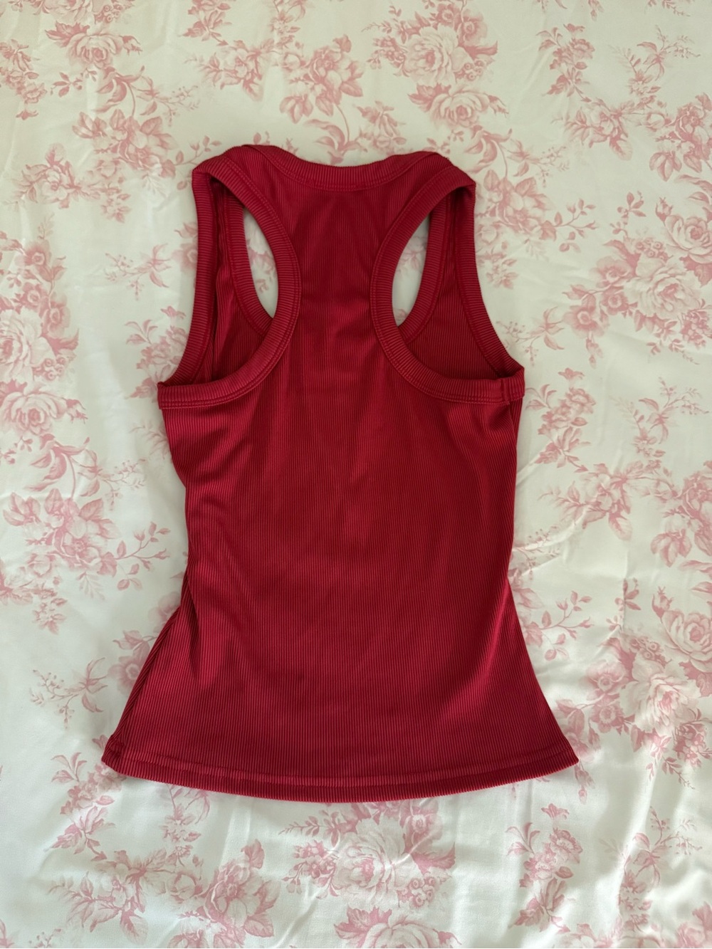Women's Red Ribbed Racerback Tank Top - Picture 4 of 5